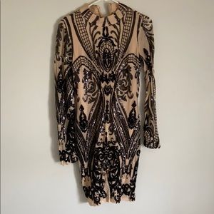 Nude and black sequence dress